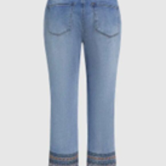 Flamingals Wash Embroidery Raw Hem Mid Rise Straight Leg Crop Jeans Size L - Picture 5 of 9